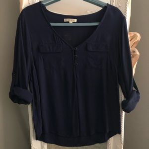 Navy Blue 3/4 Sleeve Blouse